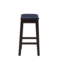 Load image into Gallery viewer, Madison Park Belfast Bar Stools, Contour Faux Leather Padded Seat, Nail Head Trim Modern Kitchen Counter Chair, Solid Hardwood, Kickplate Footrest, Dining Room Accent Furniture, Navy
