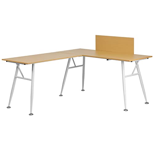 Flash Furniture Beech Laminate L-Shape Computer Desk with White Metal Frame