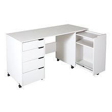 Load image into Gallery viewer, South Shore Crea Craft Table on Wheels with Sliding Shelf, Storage Drawers and Scratchproof Surface, Pure White
