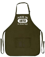 Load image into Gallery viewer, ThisWear 50th Birthday Gift Made in 1972 Funny Apron for Kitchen BBQ Barbecue Cooking Baking Crafting Gardening Two Pocket Apron Birthday Gifts Military Olive Green
