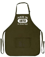 ThisWear 50th Birthday Gift Made in 1972 Funny Apron for Kitchen BBQ Barbecue Cooking Baking Crafting Gardening Two Pocket Apron Birthday Gifts Military Olive Green