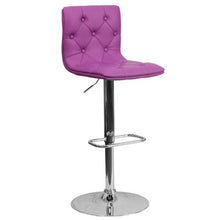 Load image into Gallery viewer, Flash Furniture Contemporary Button Tufted Purple Vinyl Adjustable Height Barstool with Chrome Base
