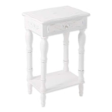 Load image into Gallery viewer, Set of 2 Carved Wood Shabby White Nightstands

