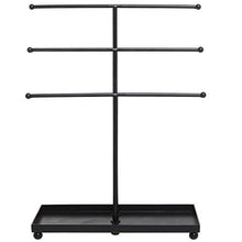 Load image into Gallery viewer, Modern Black Metal 3 Tier Tabletop Bracelet &amp; Necklace Jewelry Organizer Display Tree Rack w/Ring Tray
