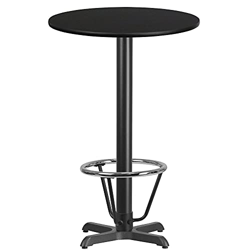 Flash Furniture 24'' Round Black Laminate Table Top with 22'' x 22'' Bar Height Table Base and Foot Ring