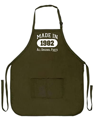 40th Birthday Made in 1982 Apron for Kitchen Two Pocket Apron Military Olive Green