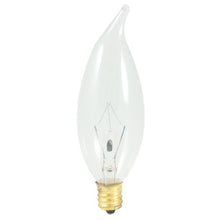 Load image into Gallery viewer, 12PK Bulbrite 403025 25CFC/32/3 25-Watt Incandescent Flame Tip CA10 Chandelier Bulb, Candelabra Base, Clear

