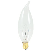 12PK Bulbrite 403025 25CFC/32/3 25-Watt Incandescent Flame Tip CA10 Chandelier Bulb, Candelabra Base, Clear