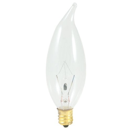 Bulbrite 403025 25CFC/32/3 25-Watt Incandescent Flame Tip CA10 Chandelier Bulb, Candelabra Base, Clear