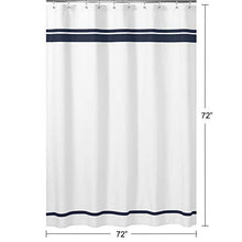 Load image into Gallery viewer, Sweet Jojo Designs White and Navy Hotel Kids Bathroom Fabric Bath Shower Curtain
