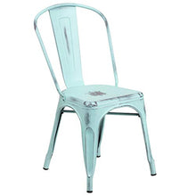 Load image into Gallery viewer, Flash Furniture 4 Pk. Distressed Green-Blue Metal Indoor-Outdoor Stackable Chair
