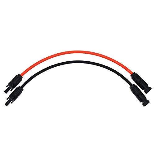 1 Pair Black + Red 10AWG(6mm) Solar Panel Extension Cable Wire Connector Solar Adaptor Cable with Female and Male Connectors (1 FT-2)