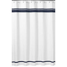 Load image into Gallery viewer, Sweet Jojo Designs White and Navy Hotel Kids Bathroom Fabric Bath Shower Curtain
