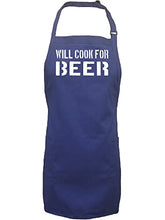 Load image into Gallery viewer, zerogravitee Will Cook For Beer Apron with 2 patch pockets in Royal - One Size

