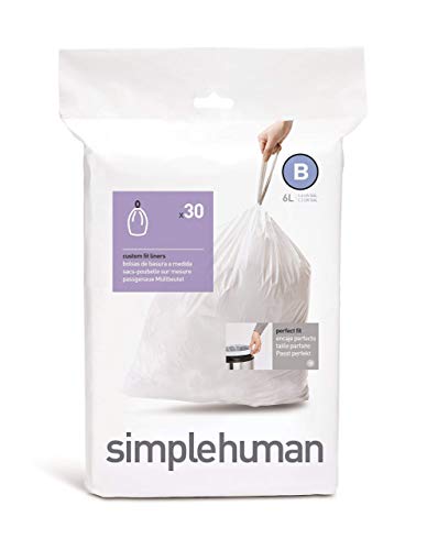 simplehuman Code B Custom Fit Drawstring Trash Bags, 6 Liters / 1.6 Gallon (30 Count)