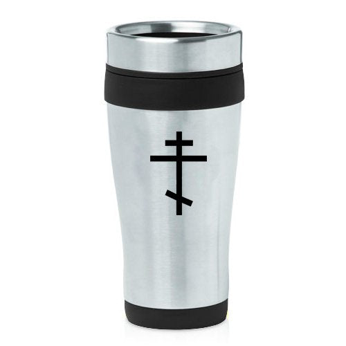 16oz Insulated Stainless Steel Travel Mug Orthodox Cross (Black)