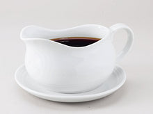 Load image into Gallery viewer, HIC Hotel Gravy Sauce Boat with Saucer Stand, Fine White Porcelain, 24-Ounces
