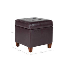 Load image into Gallery viewer, HomePop Leatherette Tufted Square Storage Ottoman with Hinged Lid, Brown
