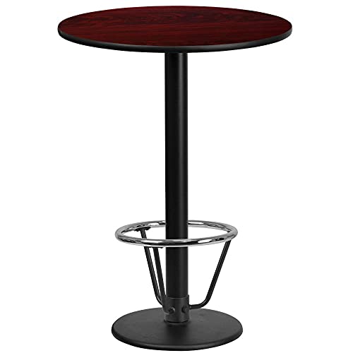 Flash Furniture 24'' Round Mahogany Laminate Table Top with 18'' Round Bar Height Table Base and Foot Ring