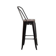 Load image into Gallery viewer, Offex 30&quot; High Black-Antique Gold Metal Barstool with Back and Wood Seat

