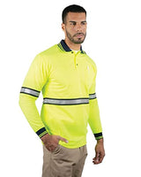 First Class Two Tone Polyester Polo Shirt with Reflective Stripes Yellow (4XL, Long Sleeve)