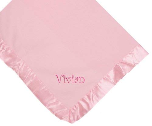 Fastasticdeal Vivian Girl Embroidery Microfleece Satin Trim Baby Embroidered Pink Blanket