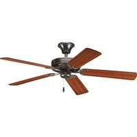 Progress Lighting P2501-20 52-Inch Fan with 5 Blades and 3-Speed Reversible Motor with Reversible Medium Cherry or Classic Walnut Blades, Antique Bronze