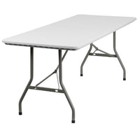 Offex 30''W x 72''L Plastic Folding Table with Non-marring Foot Caps - Granite White