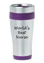 Load image into Gallery viewer, Purple 16oz Insulated Stainless Steel Travel Mug Z2487 World&#39;s Best Nurse
