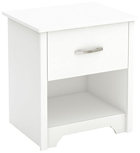 South Shore Furniture South Shore Fusion Nightstand, Pure White with Grooved Metal Handles