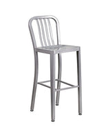Offex 30'' High Metal Indoor Outdoor Barstool with Vertical Slat Back - Silver