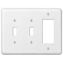 Load image into Gallery viewer, White Metal Double Toggle Switch GFCI Rocker Wall Plate Cover Combo Enamel Finish
