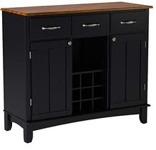 Load image into Gallery viewer, Home Styles Buffet of Buffets Black with Cottage Oak Wood Top with Hardwood Construction, Two Utility Drawers, Two Cabinets, Adjustable Shelf, and Brushed Stainless Steel Hardware
