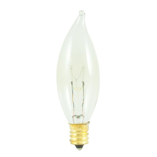 Bulbrite 403115 15CFC/25/3 15-Watt Incandescent Flame Tip CA8 Chandelier Bulb, Candelabra Base, Clear (Pack of 12)