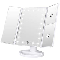 Weily Makeup Vanity Mirror With 21 Led Lights, Trifold Dual Power Magnifying Led Lighted Cosmetic Mi