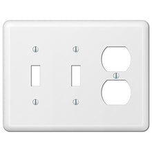 Load image into Gallery viewer, White Metal Double Toggle Switch Duplex Outlet Wall Plate Cover Combo Enamel Finish
