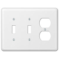 White Metal Double Toggle Switch Duplex Outlet Wall Plate Cover Combo Enamel Finish