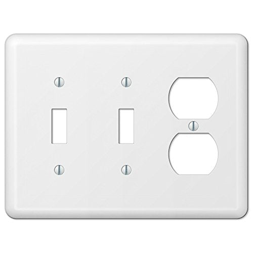 White Metal Double Toggle Switch Duplex Outlet Wall Plate Cover Combo Enamel Finish