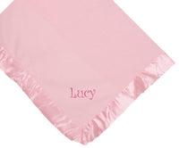 Lucy Girl Embroidery Microfleece Satin Trim Baby Embroidered Pink Blanket