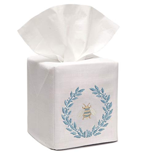 Jacaranda Living Linen/Cotton Tissue Box Cover, Napoleon Bee Wreath, Duck Egg Blue