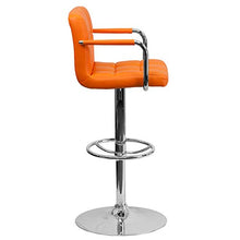 Load image into Gallery viewer, Flash Furniture 2 Pk. Contemporary Orange Quilted Vinyl Adjustable Height Barstool with Arms and Chrome Base
