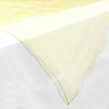 Load image into Gallery viewer, Lann&#39;s Linens - 5 Organza Overlay Table Toppers - 72&quot; Square Tablecloth Covers for Wedding, Reception or Party - Yellow
