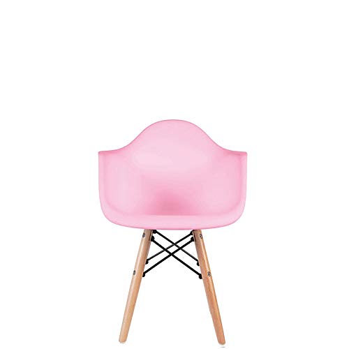 2xhome - Kids Size Plastic Toddler Armchair with Natural Wooden Dowel Legs, Pink
