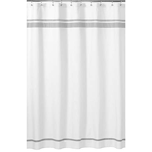 Sweet Jojo Designs White and Gray Hotel Kids Bathroom Fabric Bath Shower Curtain