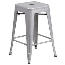 Load image into Gallery viewer, Flash Furniture Commercial Grade 24&quot; High Backless Silver Metal Indoor-Outdoor Counter Height Stool with Square Seat
