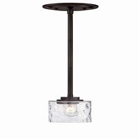 Designers Fountain 87130-OEB Gramercy Park - One Light Mini Pendant, Old English Bronze Finish with Blown Hammered Glass with White Fabric Shade