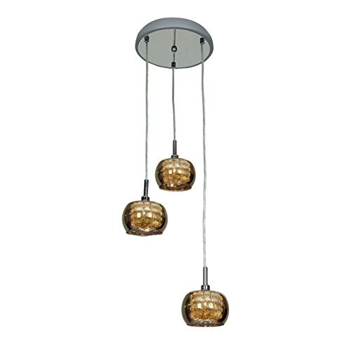 Glam - 3-Light - Pendant - Chrome Finish - Mirror Glass and Crystal Shade
