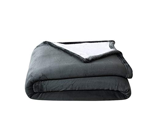 Chezmoi Collection Micromink Sherpa Reversible Throw Blanket (Queen, Gray)