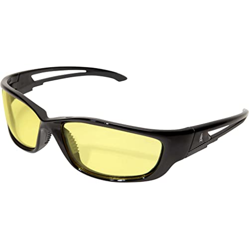 Edge SK-XL112VS Kazbek XL Wrap-Around Anti-Fog / Vapor Shield Safety Glasses, Anti-Scratch, Non-Slip, UV 400, Military Grade, ANSI/ISEA & MCEPS Compliant, XL Wide Fit, Black Frame / Yellow Lens