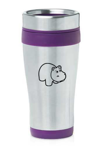 Purple 16oz Insulated Stainless Steel Travel Mug Z1663 Baby Hippo